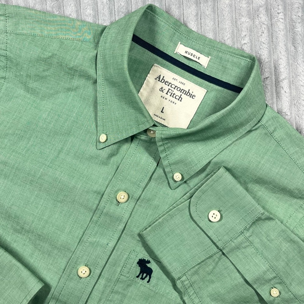 Abercrombie Fitch Muscle Button Down Shirt Men's L Preppy Business Green *Flaws